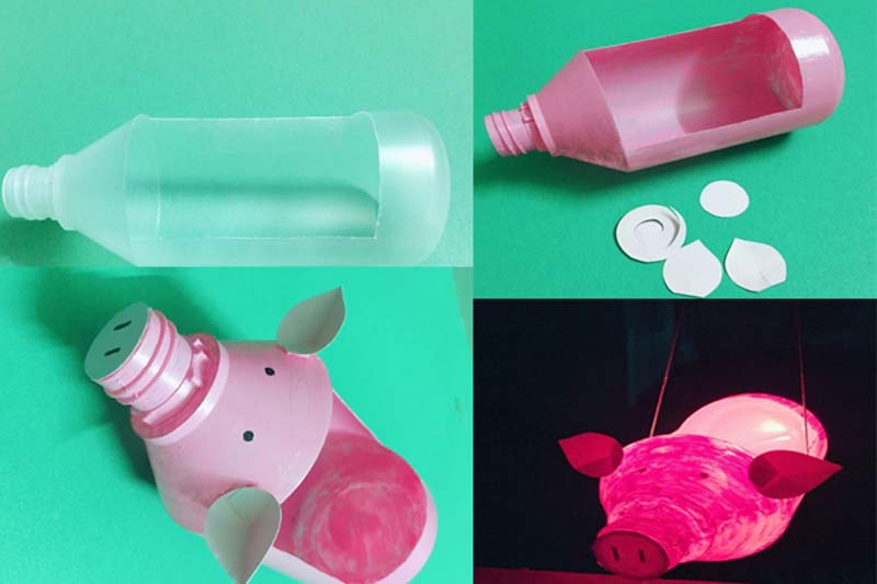 cách làm lòng đèn trung thu bằng chai nhựa hình chú heo